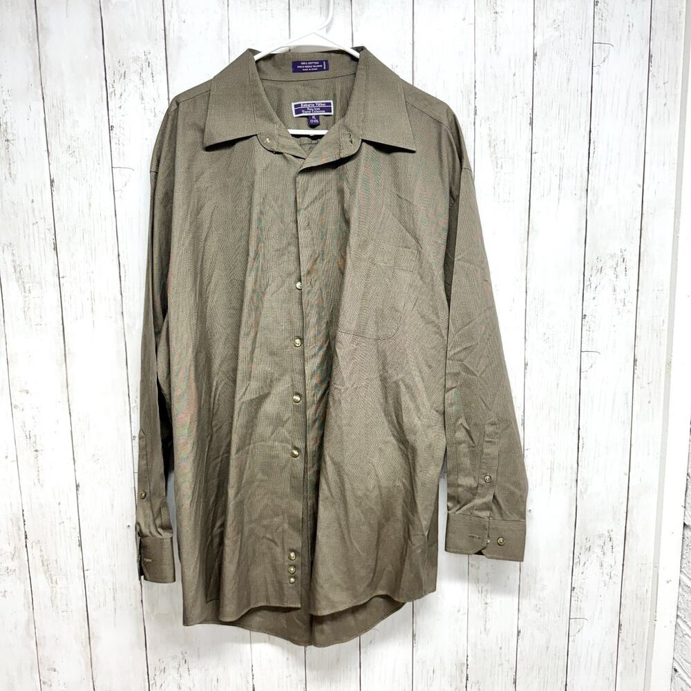 Roberto Villini Mens Button Up Shirt XL‎ 17-17.5 Beige Non Iron Single Needle